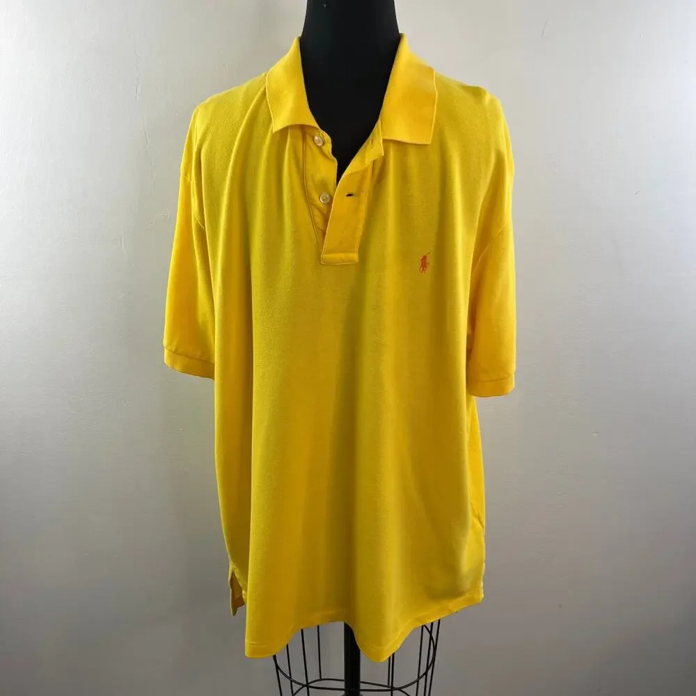 Polo Ralph Lauren Yellow Men's Polo Shirt Cotton Collared Short Sleeve Size XL